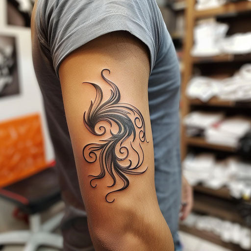 Tribal flames tattoo on the bicep