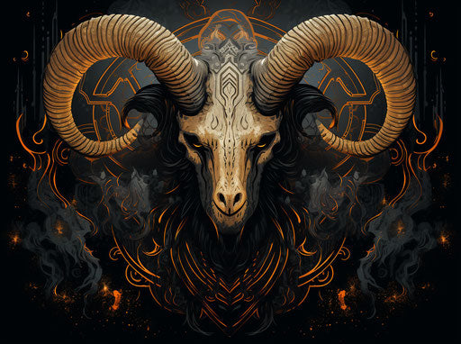 Ram head vector, lovecraftian style, symmetrical asymmetry