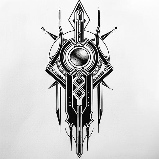 Flat tattoo sketch with art deco inspired clipart style for dark arts tattoo with geometric patterns