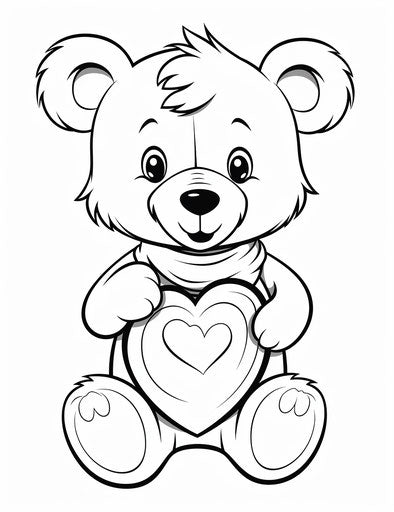 Adorable bear with heart coloring page