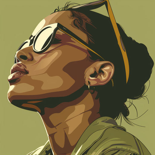 Artistic clipart with a flat, muted olive background