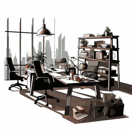 Office clipart in the style of Chiaroscuro Art, on white background