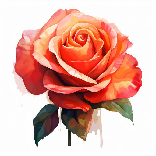 Rose drawing in the style of oil painting, on white background