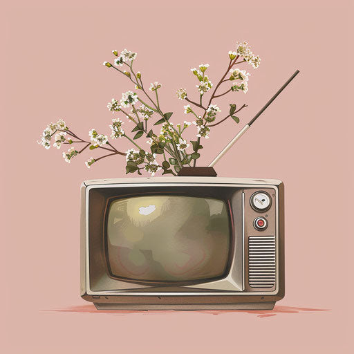 Realistic television clipart on dusky rose background
