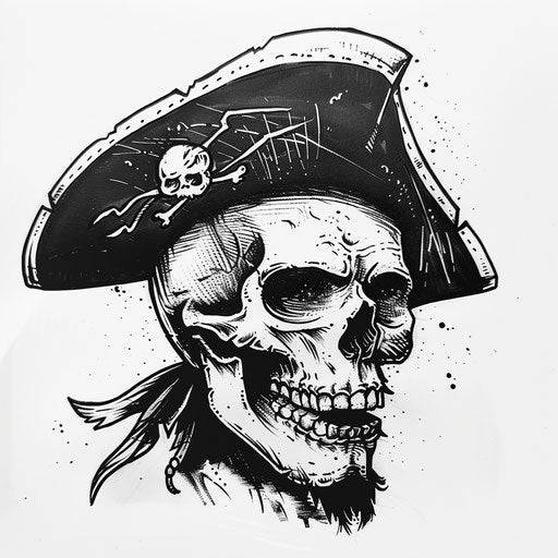 Pirate skull in black and white on white background