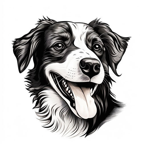 Black and white dog design illustration, expressive and realistic