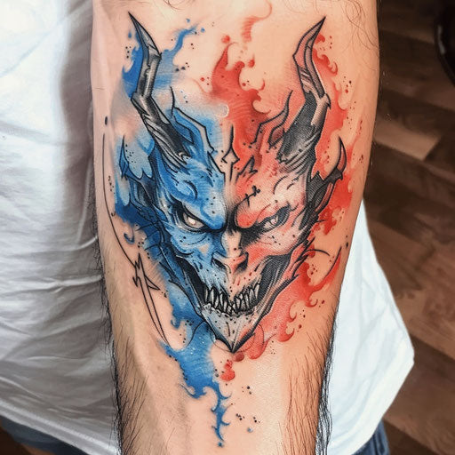 Devil tattoo with ice and fire