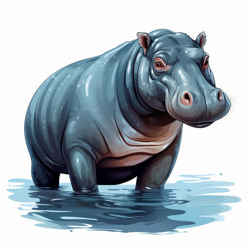 Hippopotamus clipart in the style of Chiaroscuro Art, on a white background