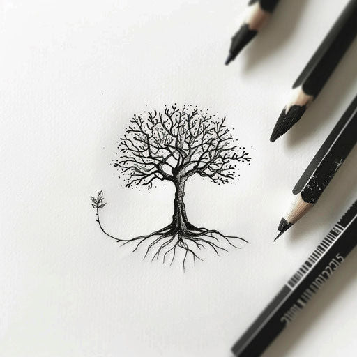 Minimalist tree of life tattoo drawing on white background