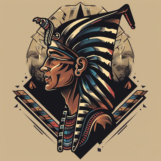 Beautiful flat tattoo sketch of a pharaoh with Egyptian headdress