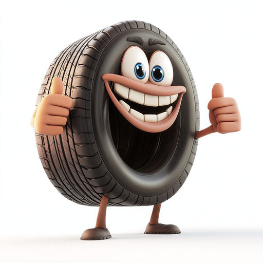 Humorous caricature of a tire with human characteristics