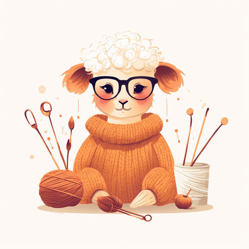 Minimalist style knitting illustration, on white background