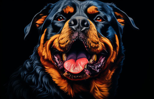 Portrait of a dog on black background, massurrealism style, 17:11