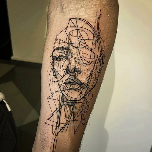 Modern flat tattoo sketch featuring a soul illustrated with sharp, abstract lines