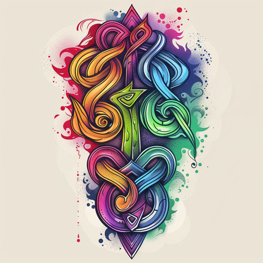 Psychedelic rune with swirling patterns in rainbow colors