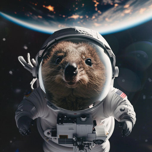 Quokka astronaut floating in space