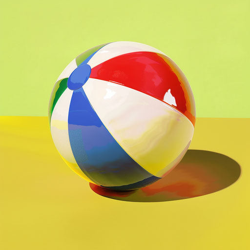 Realistic beach ball on bright chartreuse backdrop