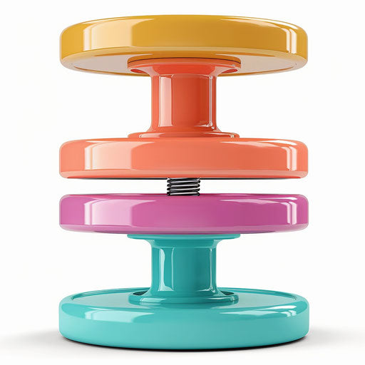 Realistic depiction of weights on flat white background, vivid colors