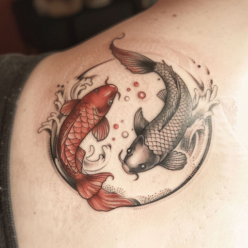 Japanese style yin and yang tattoo with koi fish