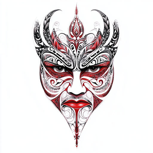 Maori face tattoo with traditional and modern elements