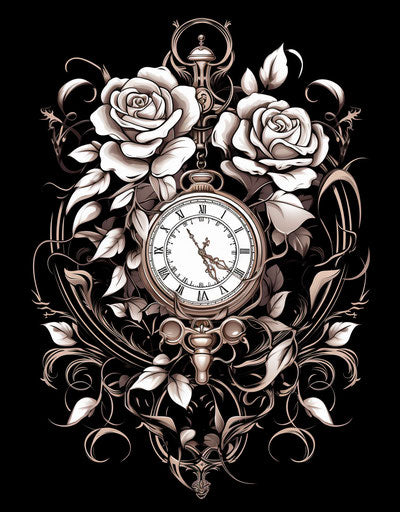 Pocket watch with roses and leaf detail