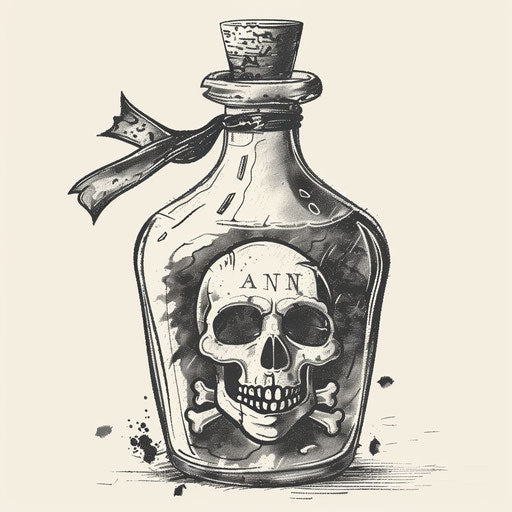 Vintage poison bottle with skull and crossbones label