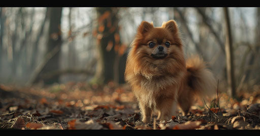 Pomeranian dog in the woods