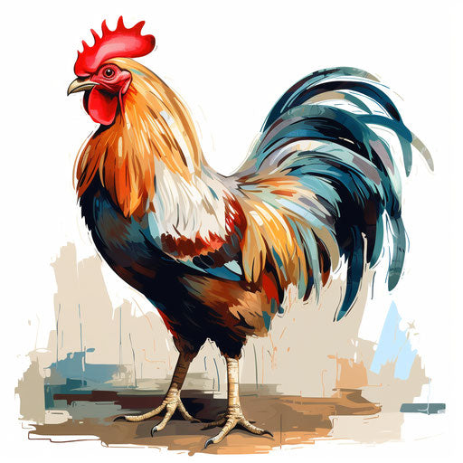 Rooster clipart in the style of Oil painting, on a white background