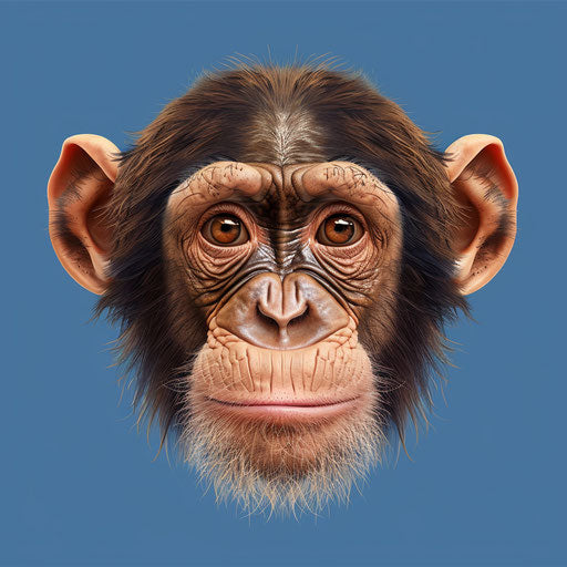 Realistic monkey face clipart on blue flat background