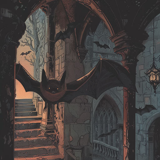 Bat exploring a haunted mansion