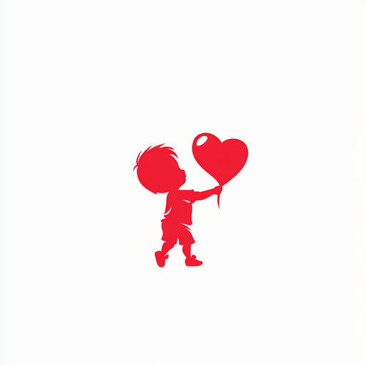 Red silhouette of Cupid holding a heart