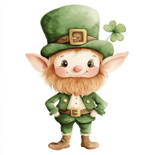 Watercolor leprechaun on white background, cute and dreamy