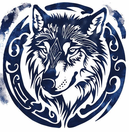Tribal wolf in circle, celtic style, graffiti markings