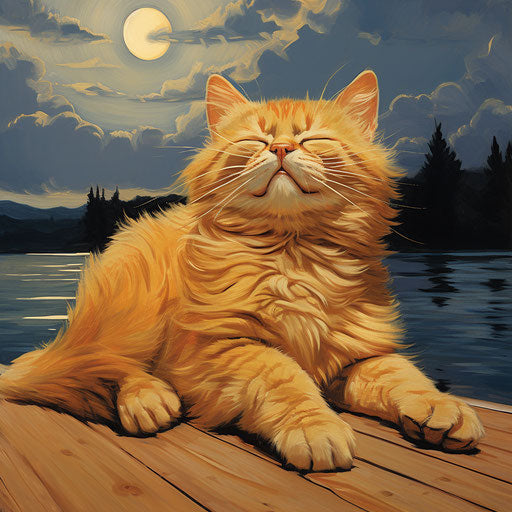 Louis Wain cat lying on the dock