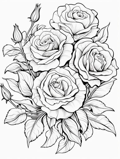 Rose coloring pages, graceful lines, joyful nature celebration