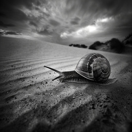 The journey of a snail across a sandy landscape