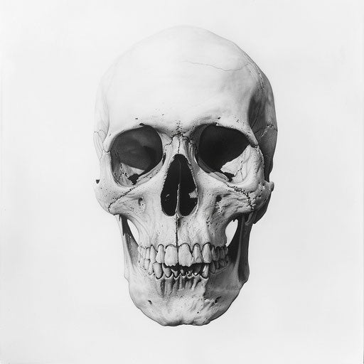Black and white skull on white background, academic realism