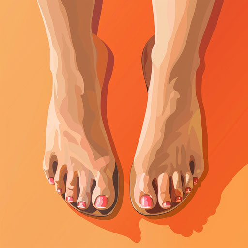Realistic toes clipart on flat sunset orange background
