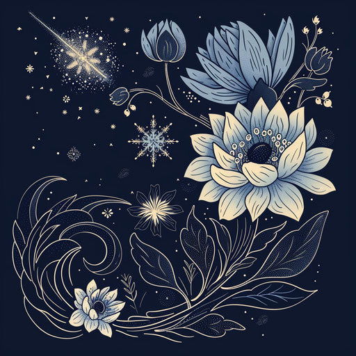 March birth flower with stars and celestial patterns