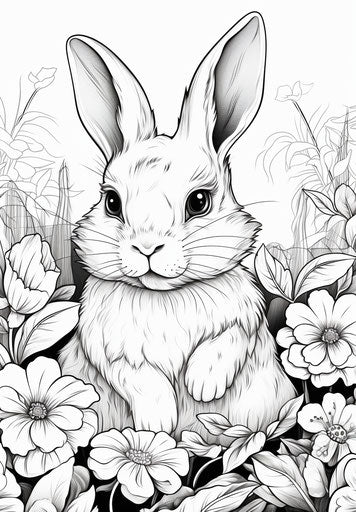 A kids coloring page with a bunny, comic art style, busy mom on the phone, high quality photo, wimmelbilder 23:33