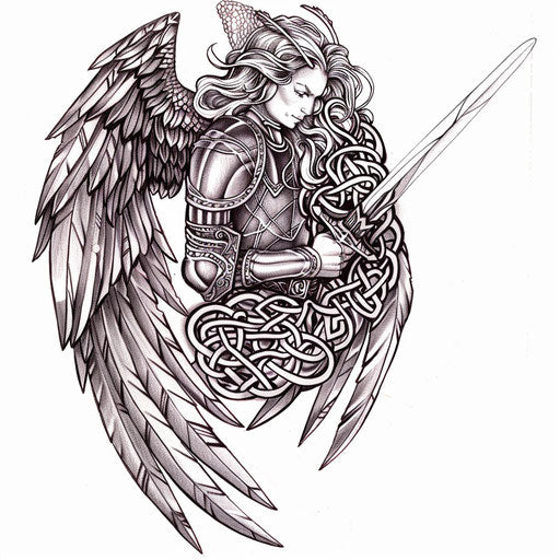 Archangel Michael in Celtic knotwork tattoo design