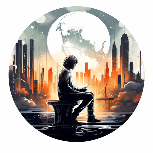 Futuristic clipart in the style of Chiaroscuro Art, on white background