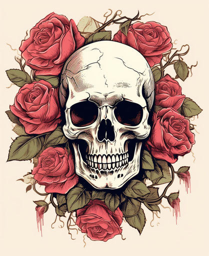 Skull with roses and skull tattoo vector