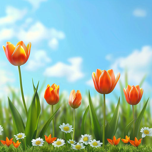 Realistic spring illustration with flat random background