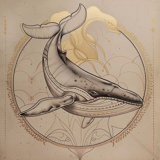 Art deco tattoo sketch of a whale with symmetrical lines