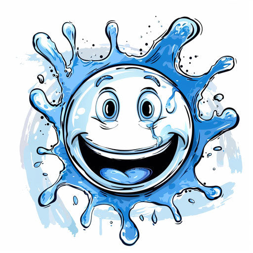 Cartoon smiley face with water splash and hands
