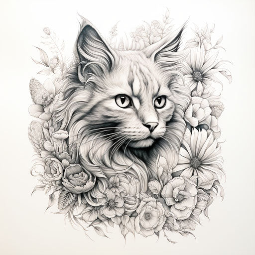 Cat in an ornamental sketch on a coloring page
