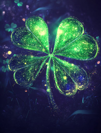 Glowing neon green clover with glitter and sparkles