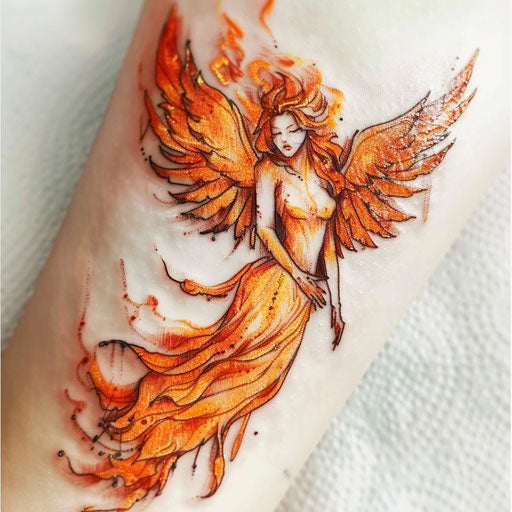 Fiery guardian angel on white background