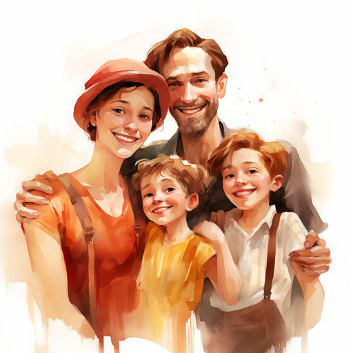 Happy family in Oil painting style on white background